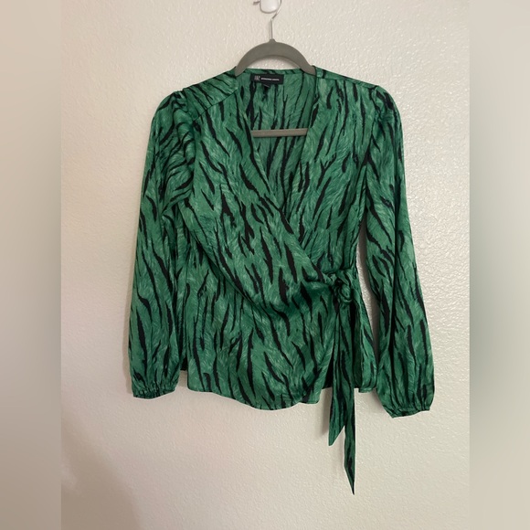 INC International Concepts Green Wrap Blouse with Long Sleeves - Picture 1 of 4